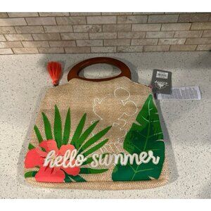Disney Parks Tropical Hello Summer Mickey Raffia Crossbody Tote Bag Wooden, nwt